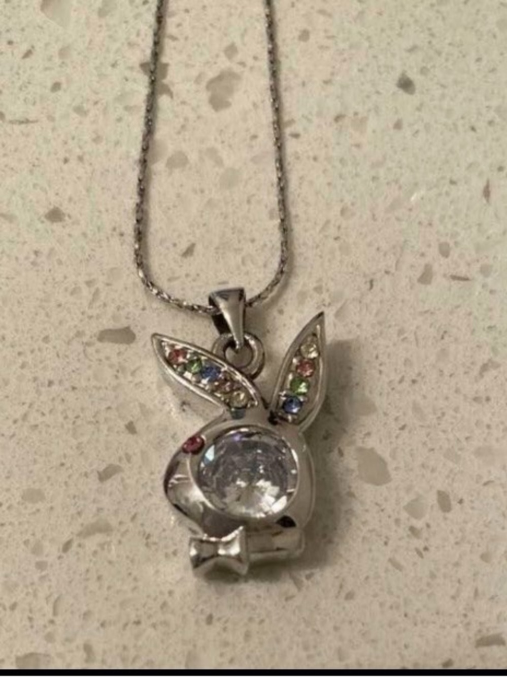 NWOT Silver Bunny Pendant Necklace with Clear Crystal